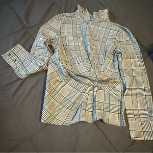 ZARA - Plaid High-Neck Blouse